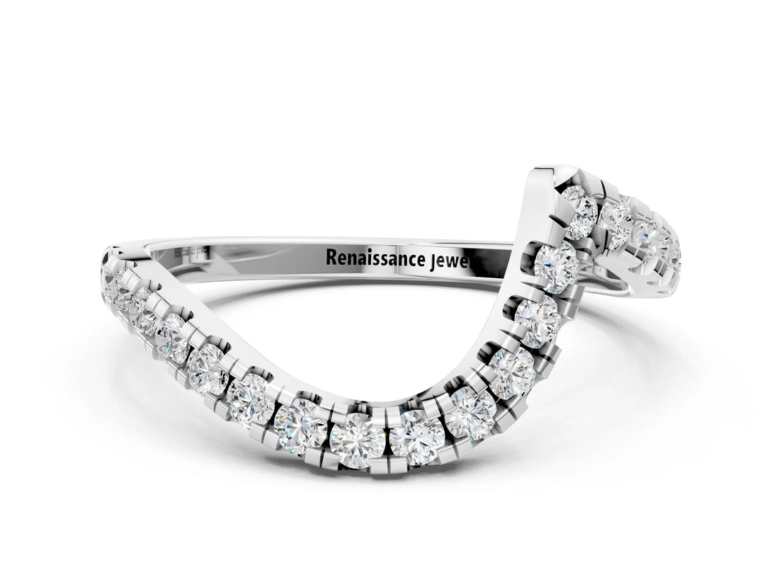 White gold Round Diamond Pavé V-Shaped Contour Band with Shared Prong Setting_29