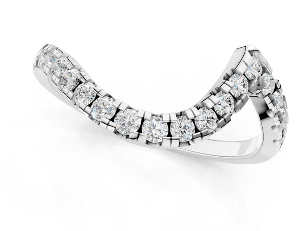 White gold Round Diamond Pavé V-Shaped Contour Band with Shared Prong Setting