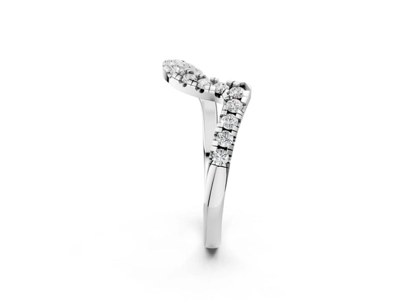 Platinum Round Diamond Pavé V-Shaped Contour Band with Shared Prong Setting