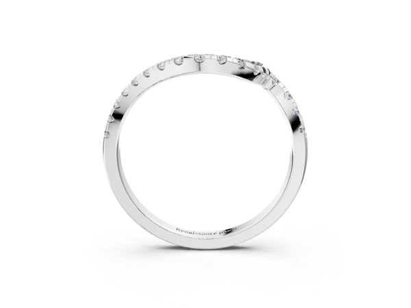 Platinum Round Diamond Pavé V-Shaped Contour Band with Shared Prong Setting