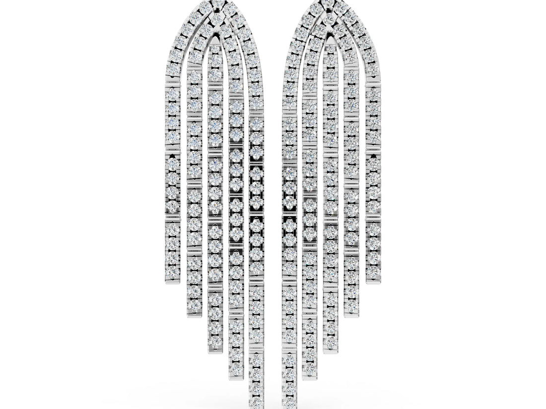 White gold Round Diamond Pavé Waterfall Drop Earrings