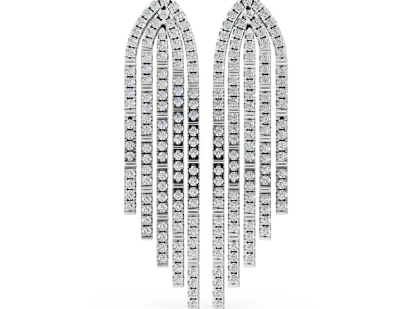 Silver Round Diamond Pavé Waterfall Drop Earrings