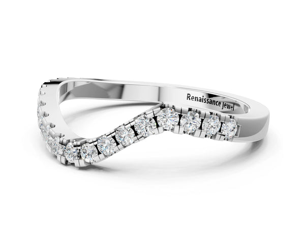 Platinum Round Diamond Pavé Wave Band with Shared Prong Setting