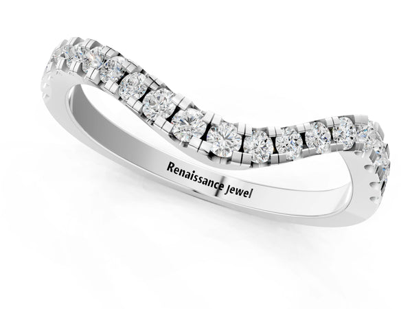 White gold Round Diamond Pavé Wave Band with Shared Prong Setting