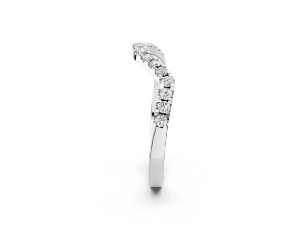 Platinum Round Diamond Pavé Wave Band with Shared Prong Setting