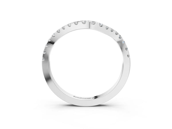 Platinum Round Diamond Pavé Wave Band with Shared Prong Setting