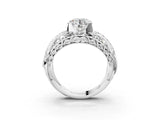 White gold Round Diamond Pave Art Deco Split Shank Ring with Four-Prong Setting_17