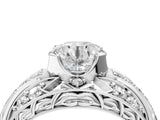White gold Round Diamond Pave Art Deco Split Shank Ring with Four-Prong Setting_18