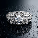 White gold Round Diamond Pave Art Deco Split Shank Ring with Four-Prong Setting_31