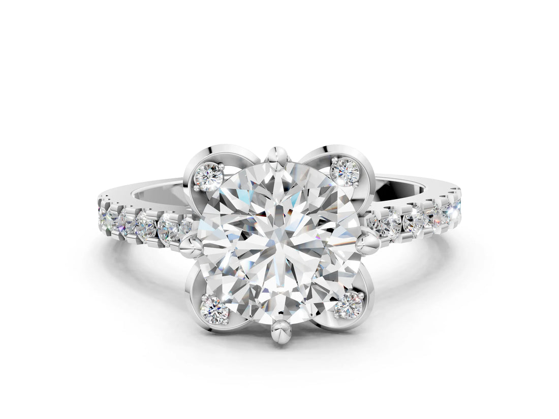 White gold Round Diamond Pave Band with Floral Prong Setting_54