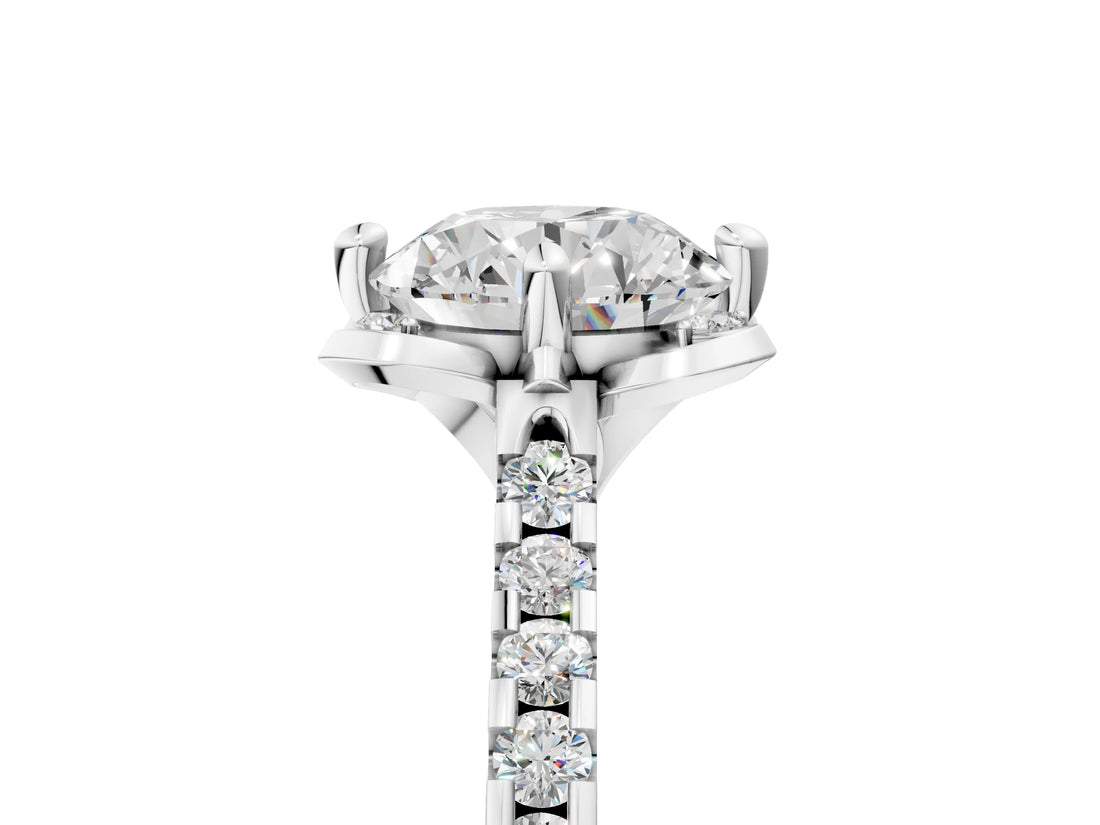 White gold Round Diamond Pave Band with Floral Prong Setting_59