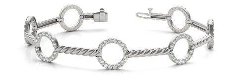 White gold Round Diamond Pave Circle Link Bracelet with Twisted Rope Band