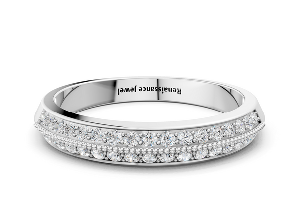 Platinum Round Diamond Pave Eternity Band with Milgrain Edging
