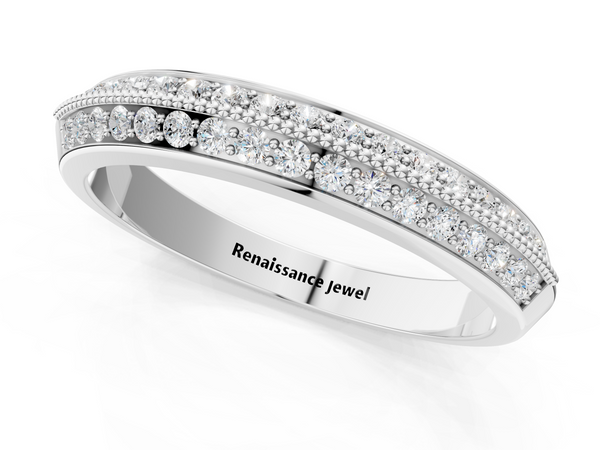 White gold Round Diamond Pave Eternity Band with Milgrain Edging