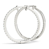 Silver 1.19 Carat E VS Round Diamond Pave Hoop Earrings with Channel Setting