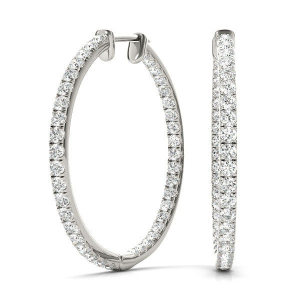 White gold Round Diamond Pave Hoop Earrings with Channel Setting