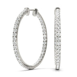 Silver 1.19 Carat E VS Round Diamond Pave Hoop Earrings with Channel Setting