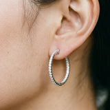 Silver 1.19 Carat E VS Round Diamond Pave Hoop Earrings with Channel Setting