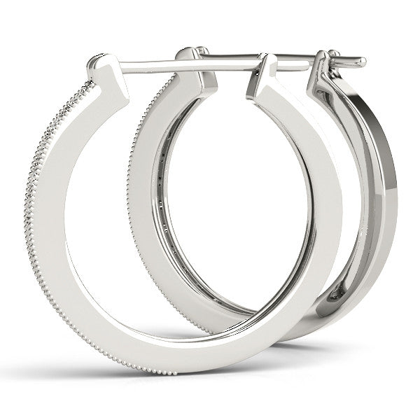 White gold Round Diamond Pave Hoop Earrings with Milgrain Edge 1