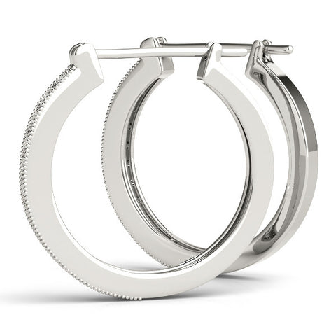 White gold Round Diamond Pave Hoop Earrings with Milgrain Edge 1