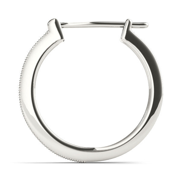 White gold Round Diamond Pave Hoop Earrings with Milgrain Edge 2