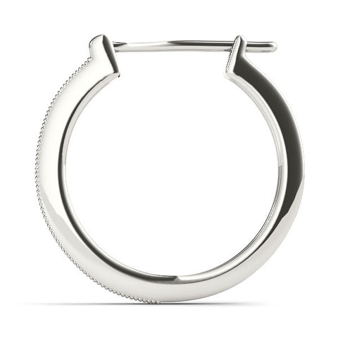 White gold Round Diamond Pave Hoop Earrings with Milgrain Edge 2
