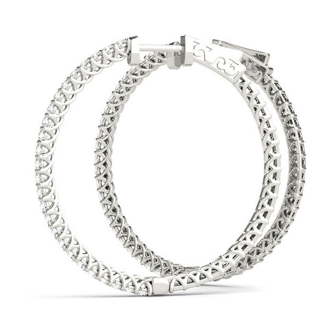 White gold Round Diamond Pave Hoop Earrings with Prong Setting 1