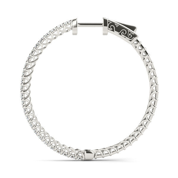 White gold Round Diamond Pave Hoop Earrings with Prong Setting 2