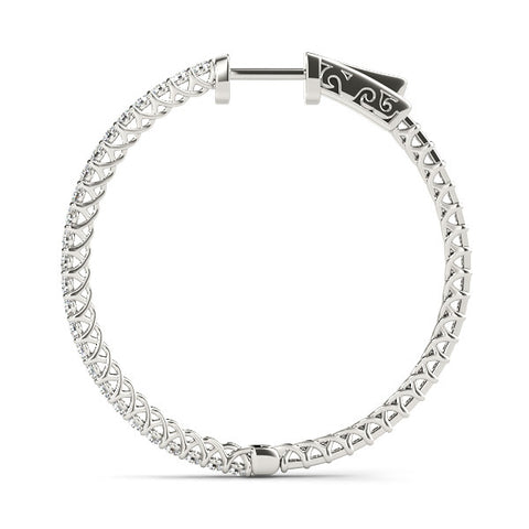 White gold Round Diamond Pave Hoop Earrings with Prong Setting 2