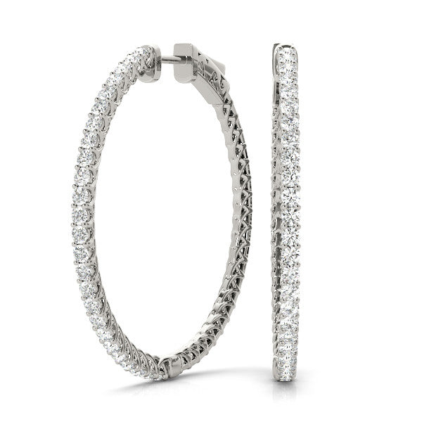 White gold Round Diamond Pave Hoop Earrings with Prong Setting