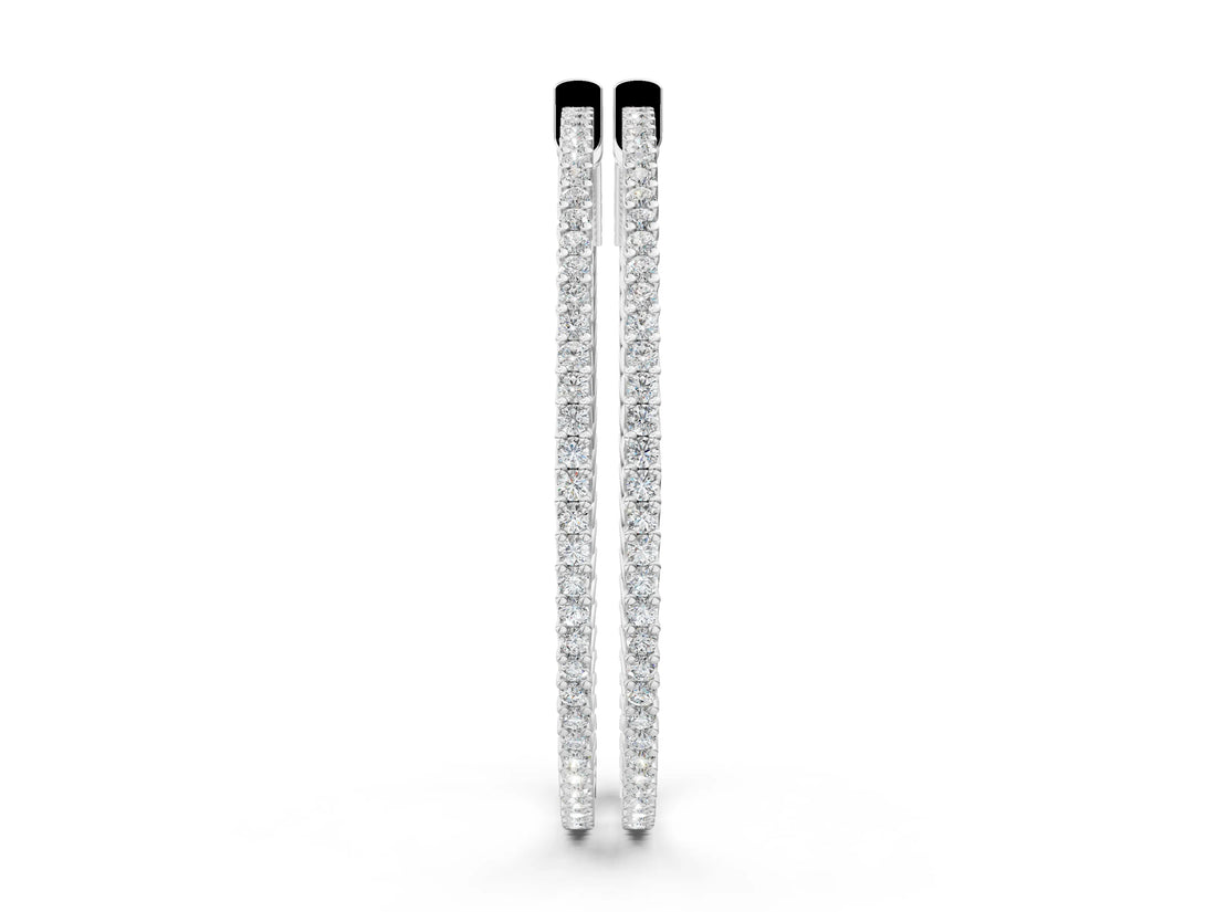 Silver 1.13 Carat E VS Round Diamond Pave Hoop Earrings with Prong Setting