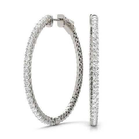 White gold Round Diamond Pave Hoop Earrings with Prong Setting
