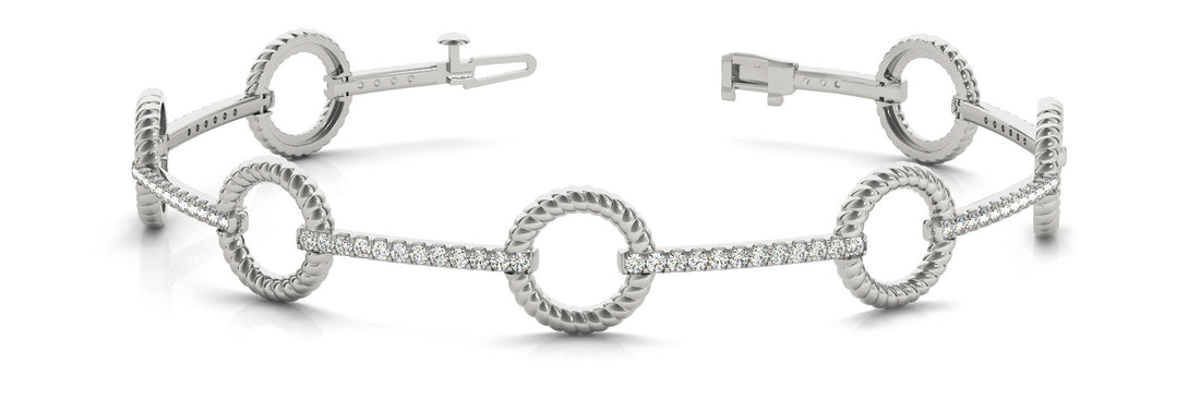 White gold Round Diamond Pave Link Bracelet with Rope Band and Four-Prong Setting
