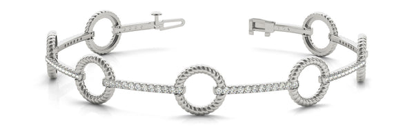 White gold Round Diamond Pave Link Bracelet with Rope Band and Four-Prong Setting