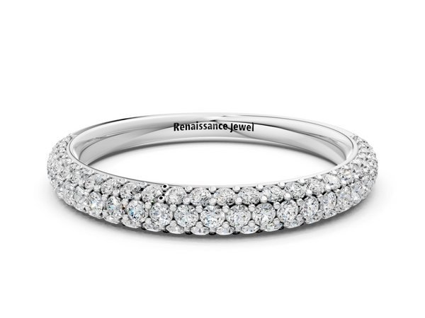 White gold Round Diamond Pavé Eternity Band with Shared Prong Setting