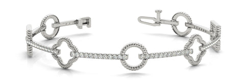 White gold Round Diamond Pave Set Rope Band Bracelet with Four-Prong Setting