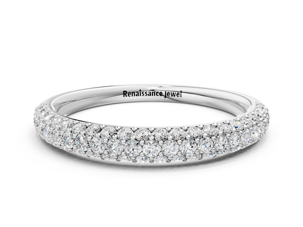Platinum Round Diamond Pave Set White Gold Eternity Band