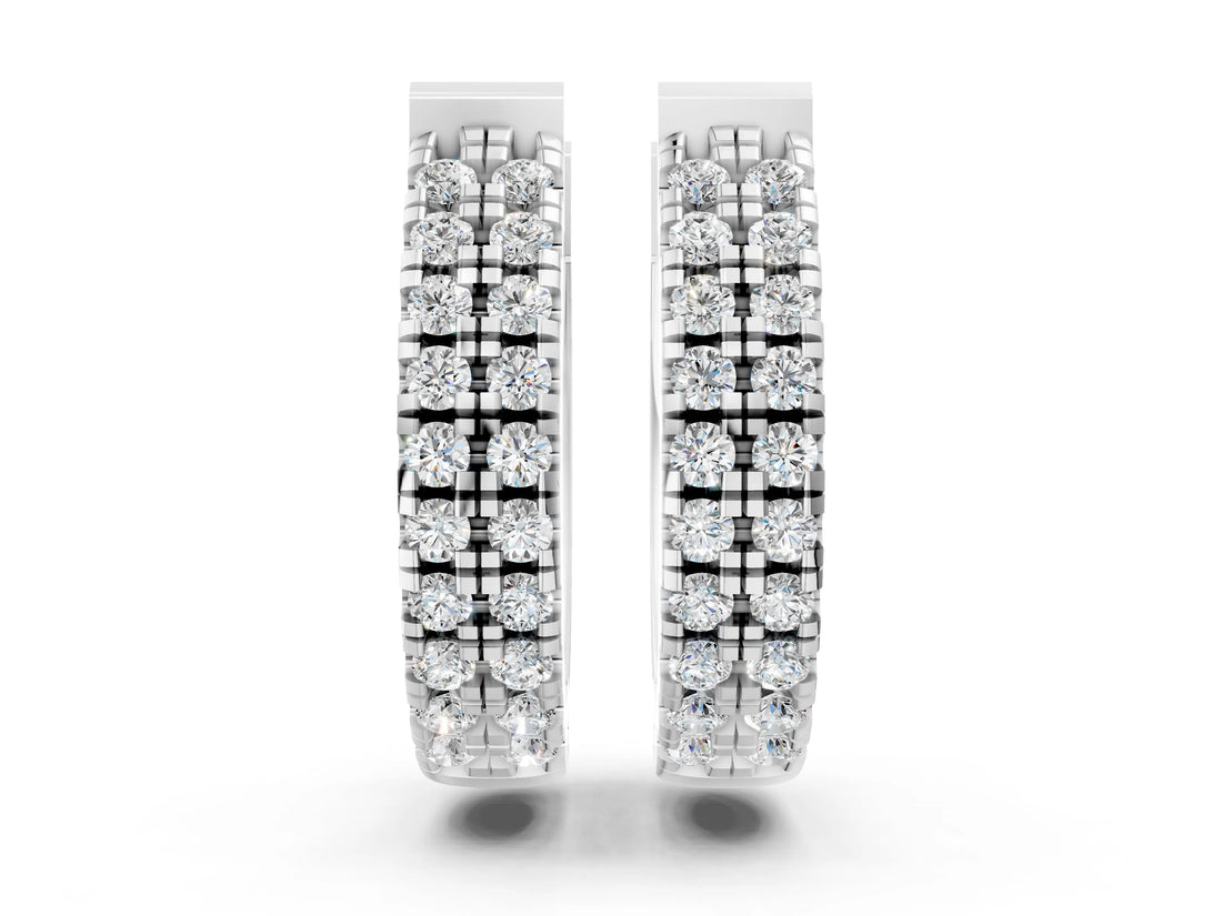 White gold Round Diamond Petite Double Row Huggie Hoop Earrings_18