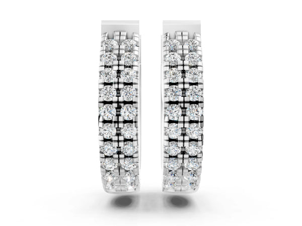 Platinum Round Diamond Petite Double Row Huggie Hoop Earrings