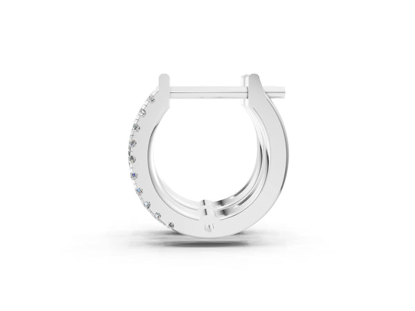 White gold Round Diamond Petite Double Row Huggie Hoop Earrings