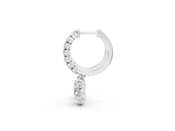 White gold Round Diamond Petite Hoop Earrings with Sunflower Drop