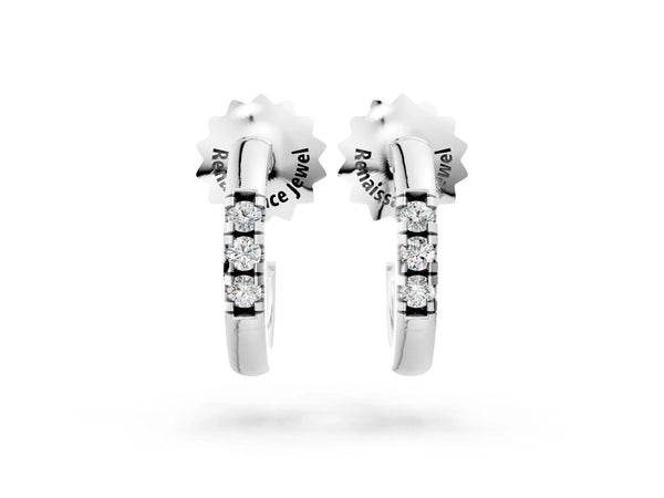 Silver Round Diamond Petite Huggie Hoop Earrings