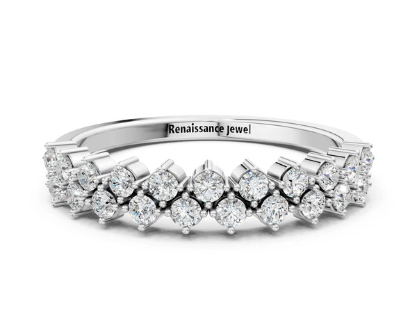 Silver Round Diamond Prong Set Chevron Band