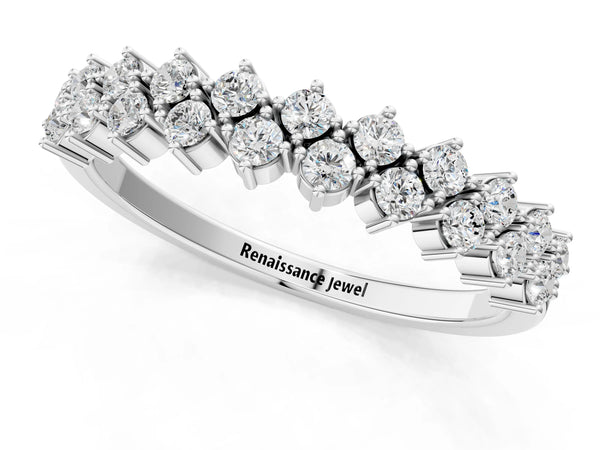 Platinum Round Diamond Prong Set Chevron Band