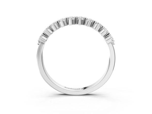 White gold Round Diamond Prong Set Chevron Band