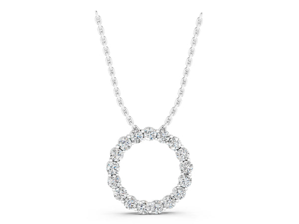 Silver 3.36 Carat E VS Round Diamond Prong-Set Circle Pendant