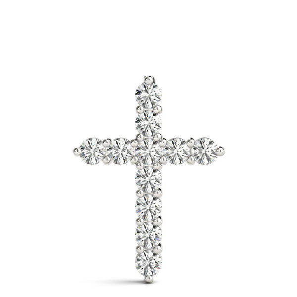 White gold Round Diamond Prong-Set Cross Pendant 1