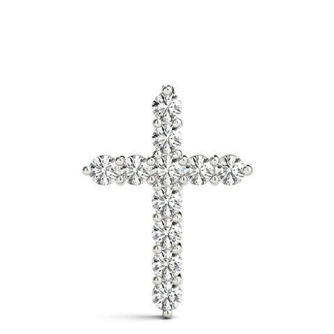 White gold Round Diamond Prong-Set Cross Pendant 1