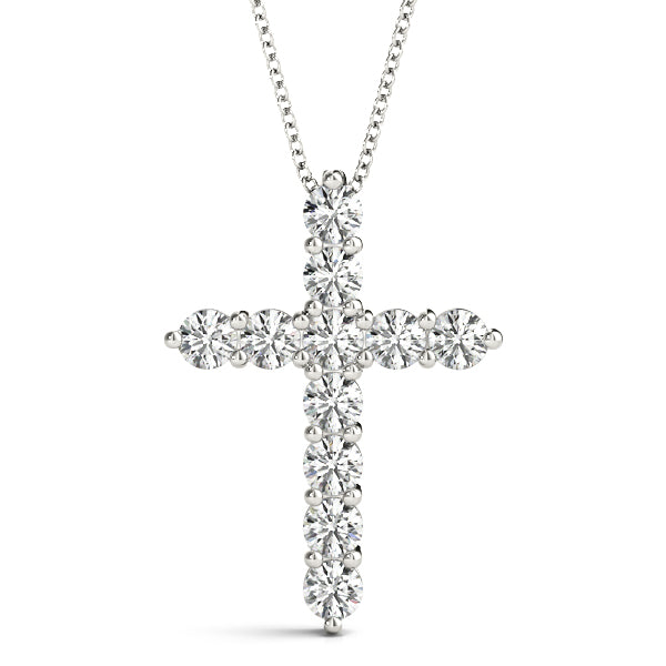 White gold Round Diamond Prong-Set Cross Pendant