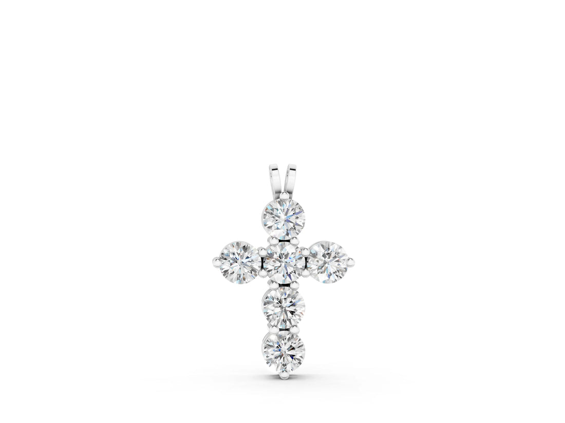 White gold Round Diamond Prong Set Cross Pendant_33